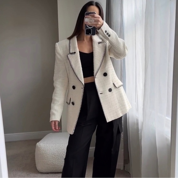Zara Top-Stitched Double-Breasted Blazer - Picture 2 of 5